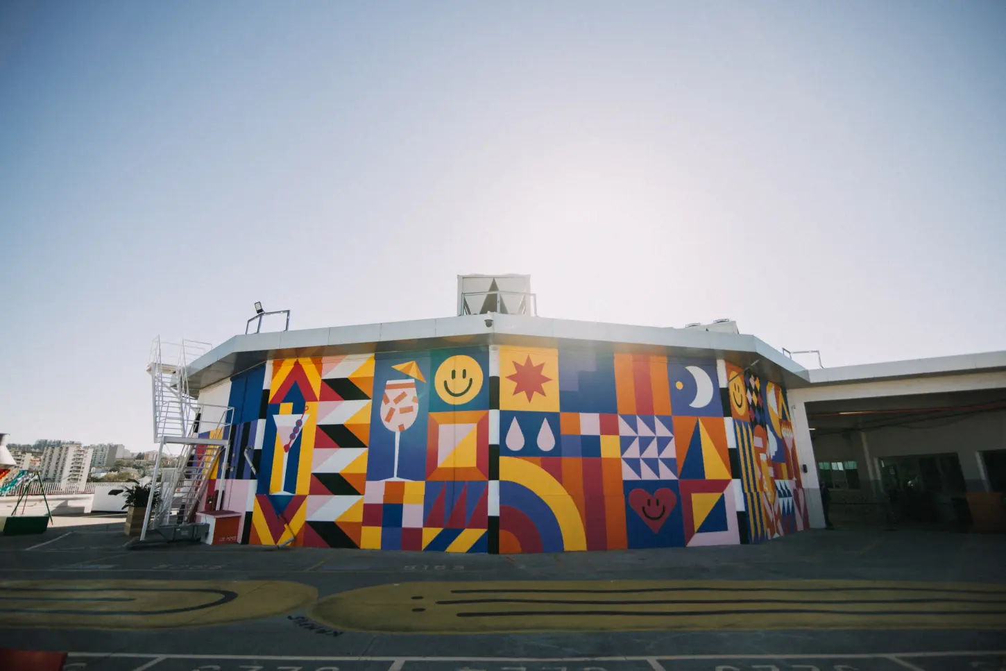 a building with colorful designs on it